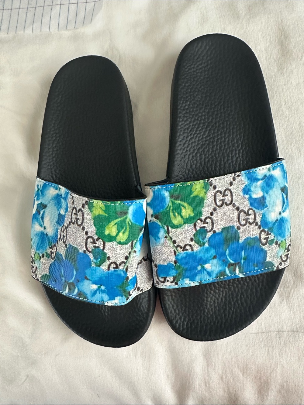 Gucci blue floral slides